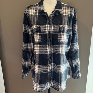 Natural Reflections Black, White & Tan Plaid Button-Down Shirt
